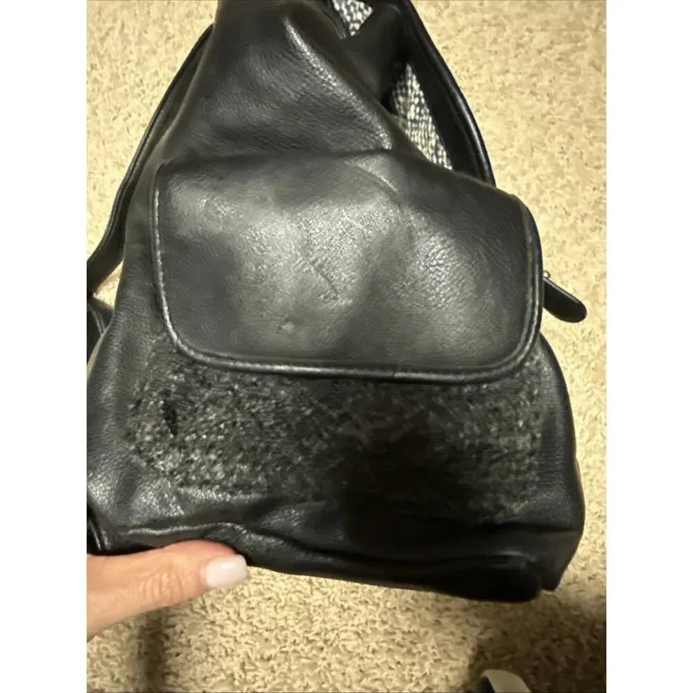 Big Buddha Black Grey Boucle Doris Faux Shearling Leather Flap Backpack X5504